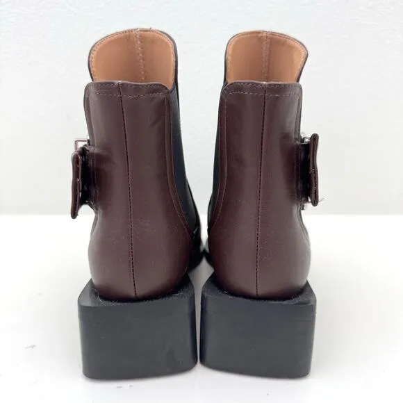 Ganni Brown Feminine Buckle Ankle Boots Women's 40 NWOB