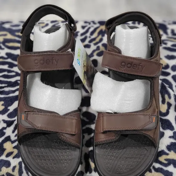 GDEFY Gravity Defyer Outpost Genuine Leather Men Sandals- Brown Size 15 TB8161DB