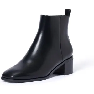 Genshuo Ankle Boot Women Size (7-9) Black Polyurethane Zipper Chunky Heel