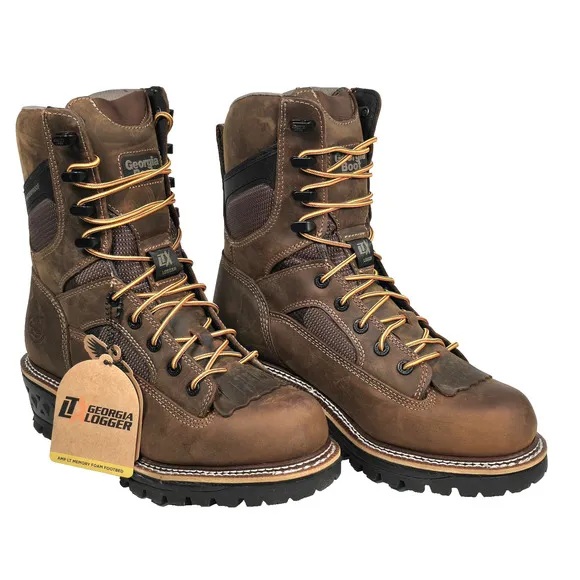 Georgia Boot LTX Men's Size 8.5M Brown Logger Waterproof 9&quot; Work Boots GB00616