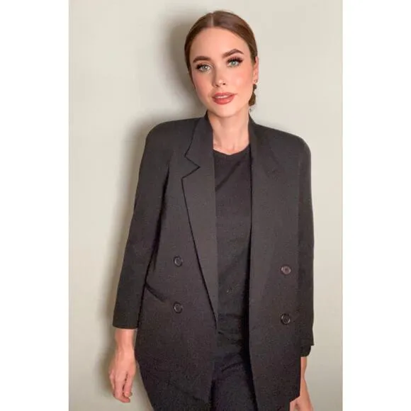 Gianni Black Double-Breasted Wool Blend Blazer Sz 6 Petite ~ Polished Perfection