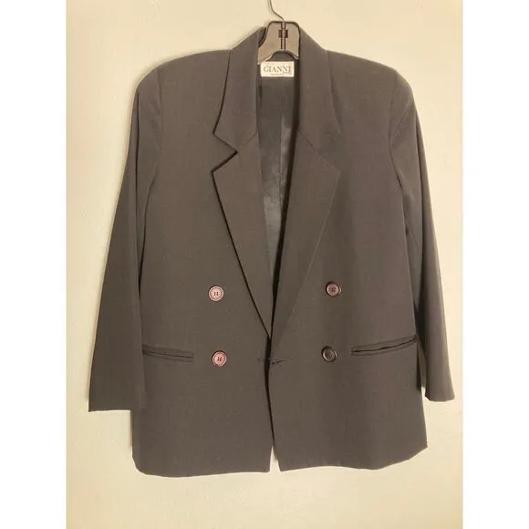 Gianni Black Double-Breasted Wool Blend Blazer Sz 6 Petite ~ Polished Perfection