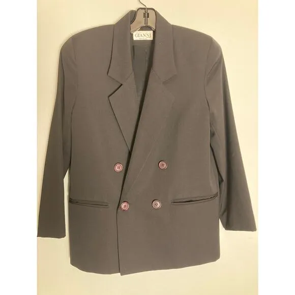 Gianni Black Double-Breasted Wool Blend Blazer Sz 6 Petite ~ Polished Perfection