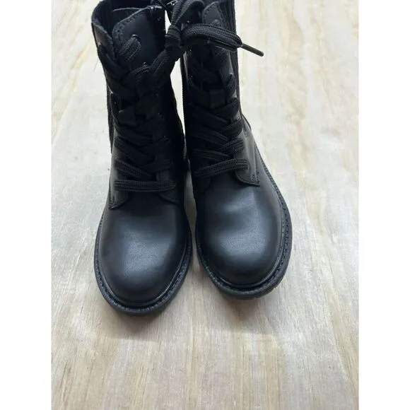 Girls Combat Boots Sam Edelman Sz 12 Black Leather Chunky Heel Lace Up Comfort