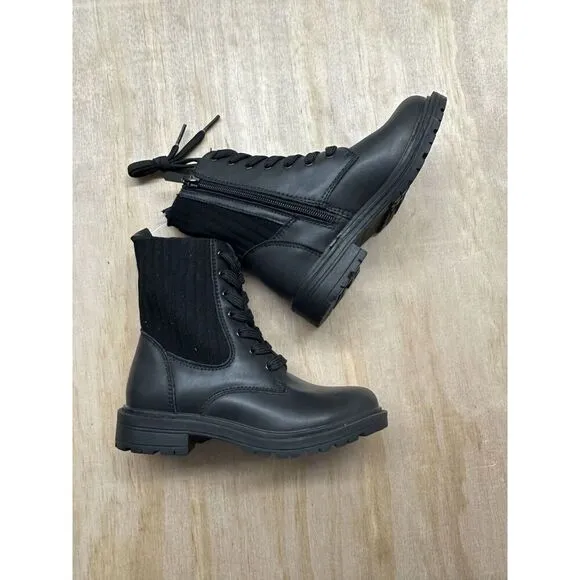 Girls Combat Boots Sam Edelman Sz 12 Black Leather Chunky Heel Lace Up Comfort