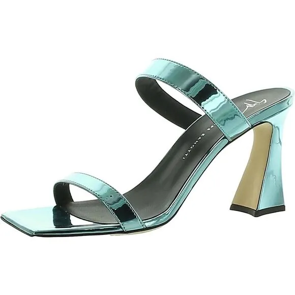 Giuseppe Zanotti Womens Vanilla Blue Metallic Square Toe Heels Shoes