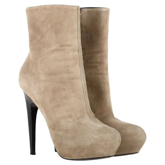 Giuseppe Zanotti Zipped Platform Ankle Boots in Beige Suede