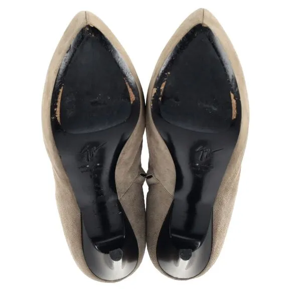 Giuseppe Zanotti Zipped Platform Ankle Boots in Beige Suede