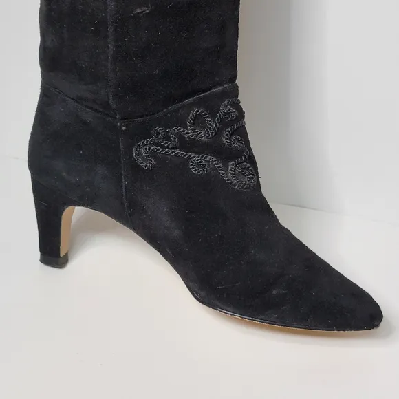 Gloria Vanderbilt Suede Knee High Embroidered Heeled Boots 7.5 BIN1