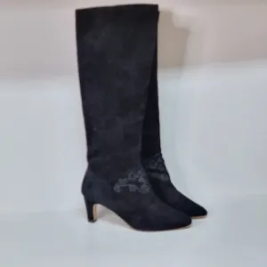 Gloria Vanderbilt Suede Knee High Embroidered Heeled Boots 7.5 BIN1