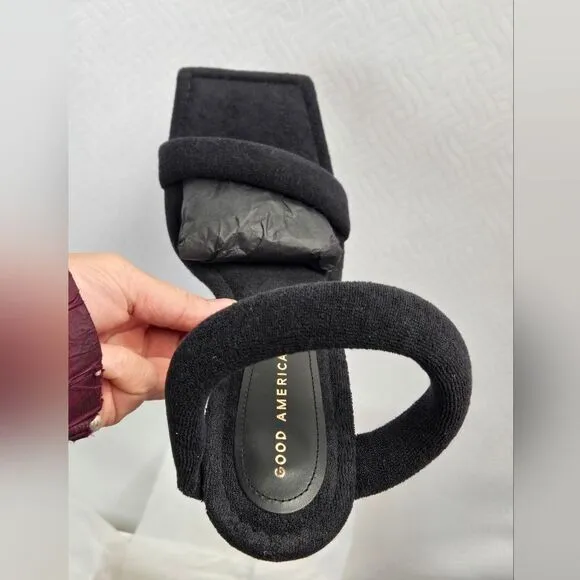Good American Black Terry Slip On Heeled Sandals Sz 10.5 NEW IN BOX