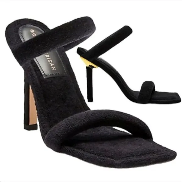 Good American Black Terry Slip On Heeled Sandals Sz 10.5 NEW IN BOX