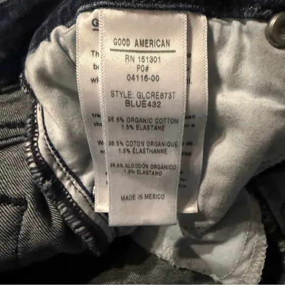 Good American Good Legs Crop Jeans Mid Rise Skinny Leg Distressed Raw Hem Sz 26