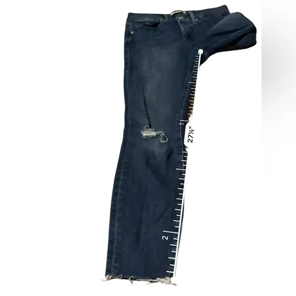 Good American Good Legs Crop Jeans Mid Rise Skinny Leg Distressed Raw Hem Sz 26