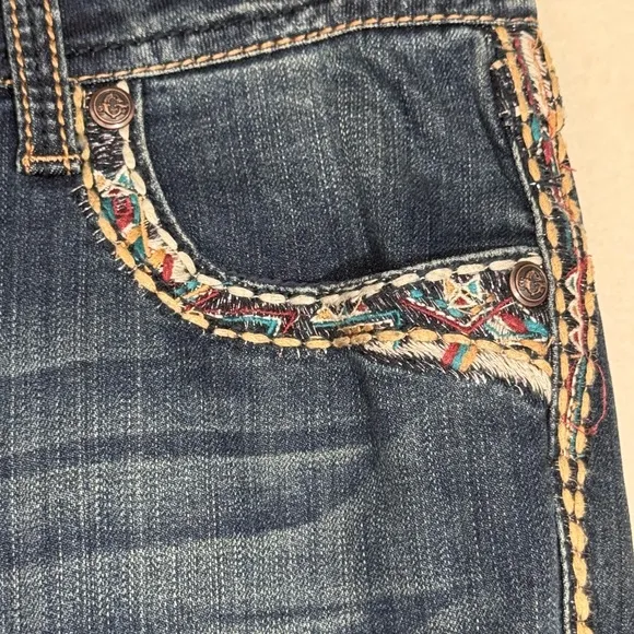 Grace in LA Blue Boot Cut Jeans Embroidered Embellished pockets Sz 29