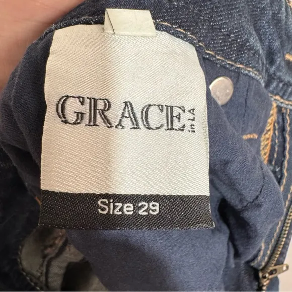 Grace in LA Blue Boot Cut Jeans Embroidered Embellished pockets Sz 29