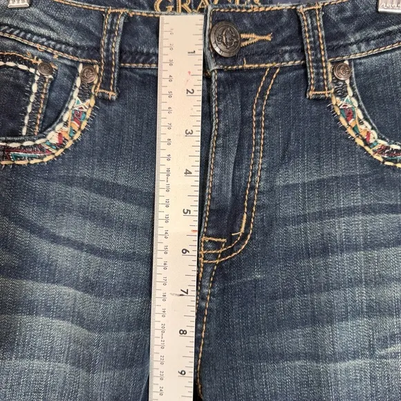 Grace in LA Blue Boot Cut Jeans Embroidered Embellished pockets Sz 29