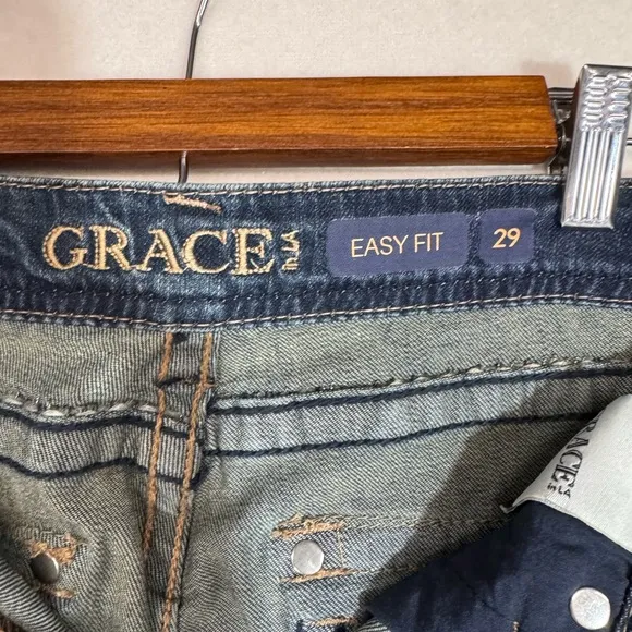 Grace in LA Blue Boot Cut Jeans Embroidered Embellished pockets Sz 29