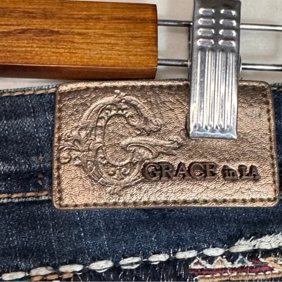 Grace in LA Blue Boot Cut Jeans Embroidered Embellished pockets Sz 29