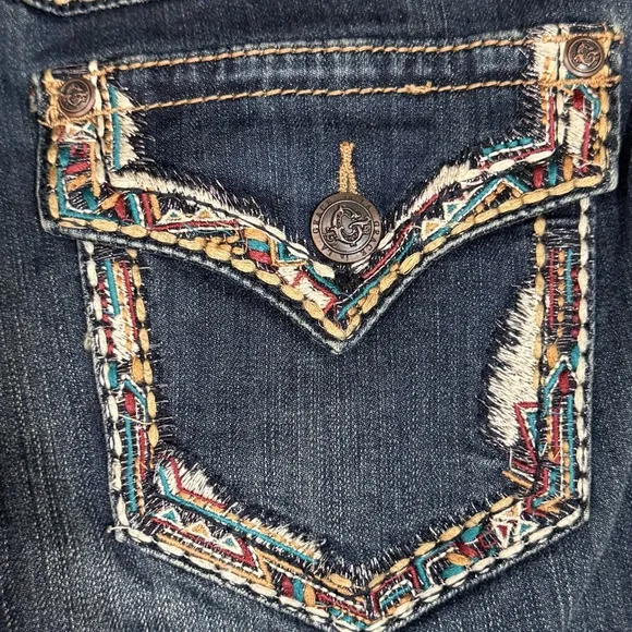 Grace in LA Blue Boot Cut Jeans Embroidered Embellished pockets Sz 29