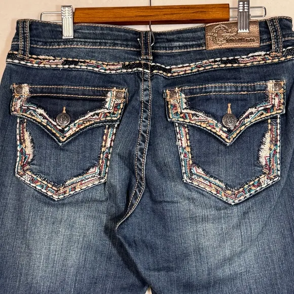Grace in LA Blue Boot Cut Jeans Embroidered Embellished pockets Sz 29