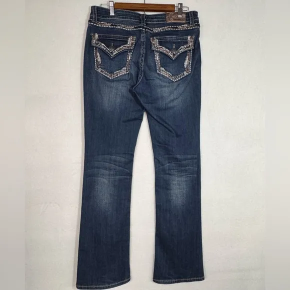 Grace in LA Blue Boot Cut Jeans Embroidered Embellished pockets Sz 29