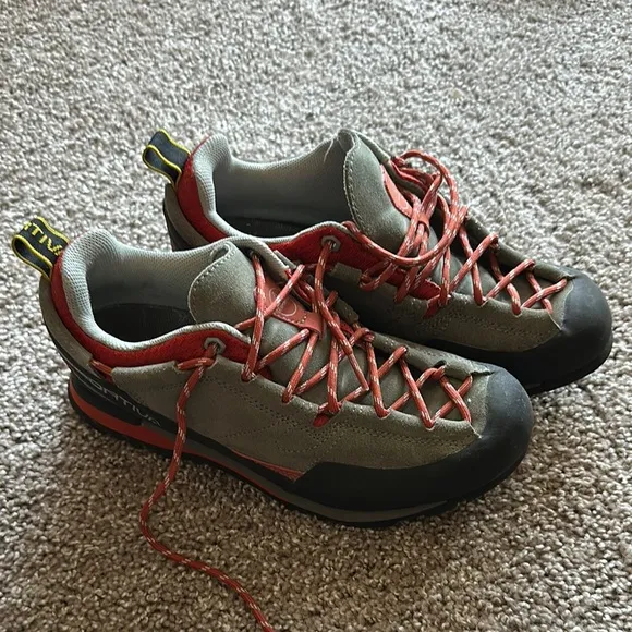 Gray and Red Hiking Shoes