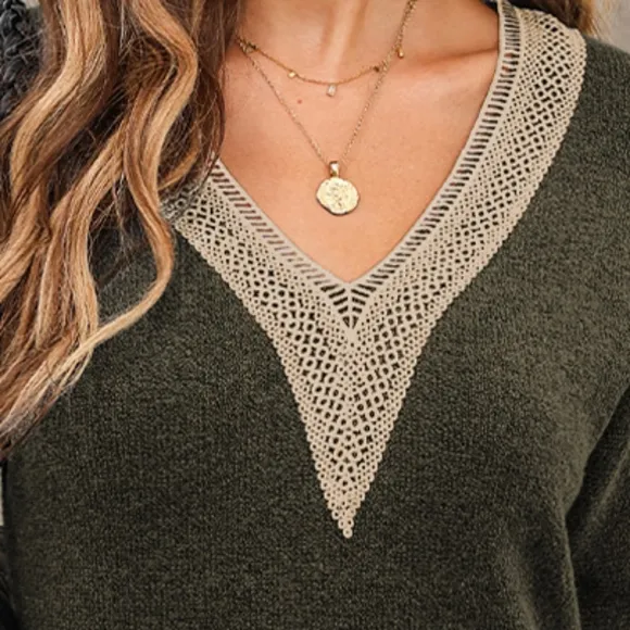 Green V-Neck Sweater Dress