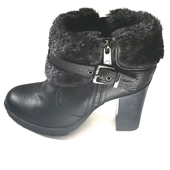 Guess Black Ankle Boots Mobwife Biker Block Heel Platform Lug Sole 7.5M
