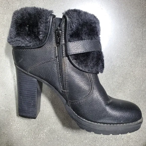 Guess Black Ankle Boots Mobwife Biker Block Heel Platform Lug Sole 7.5M