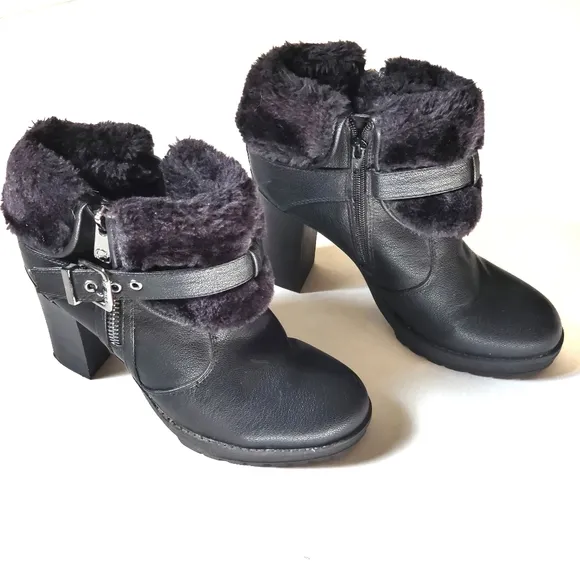 Guess Black Ankle Boots Mobwife Biker Block Heel Platform Lug Sole 7.5M