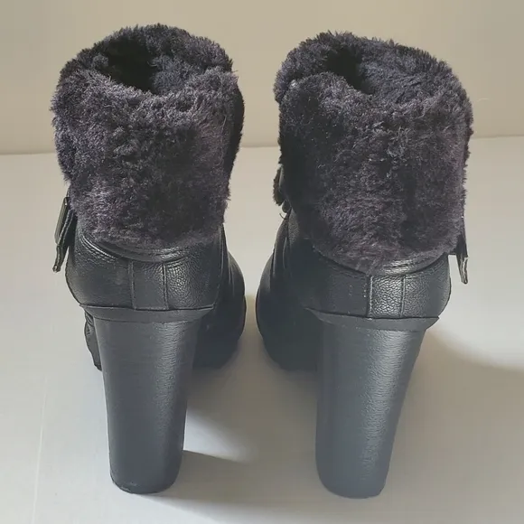 Guess Black Ankle Boots Mobwife Biker Block Heel Platform Lug Sole 7.5M