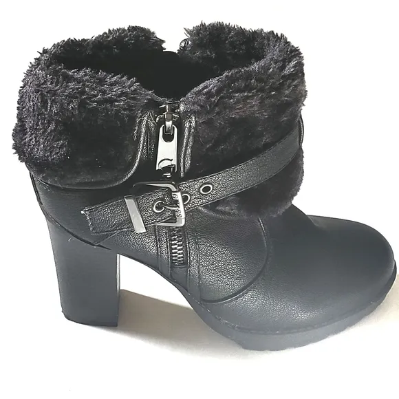 Guess Black Ankle Boots Mobwife Biker Block Heel Platform Lug Sole 7.5M
