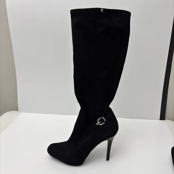 Guess Black Suede Knee High Stretchy Slouchy Stiletto Heel Boots Size 7.5