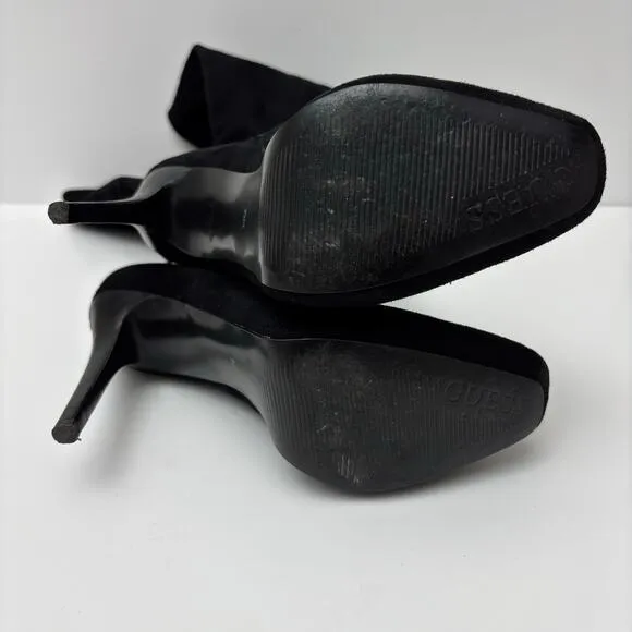Guess Black Suede Knee High Stretchy Slouchy Stiletto Heel Boots Size 7.5