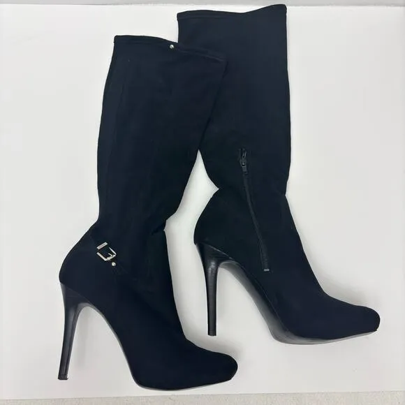 Guess Black Suede Knee High Stretchy Slouchy Stiletto Heel Boots Size 7.5