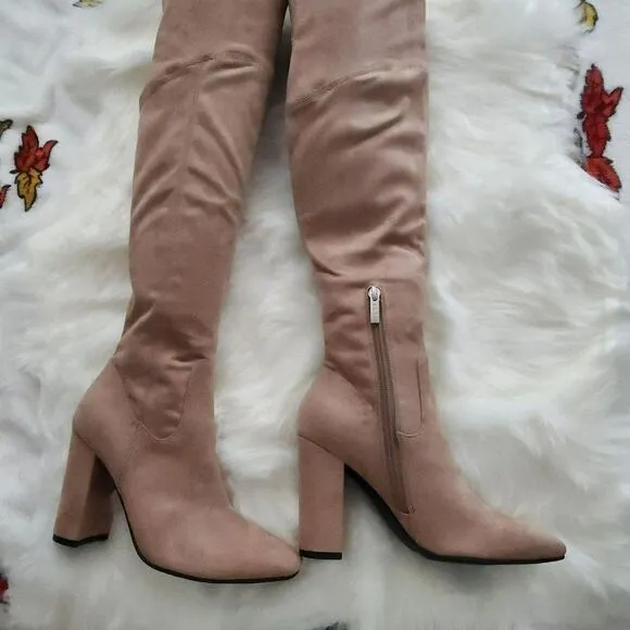 Guess Womens - 6 M Mireya Faux Suede Tall Knee High Boots Med Natural Fabric