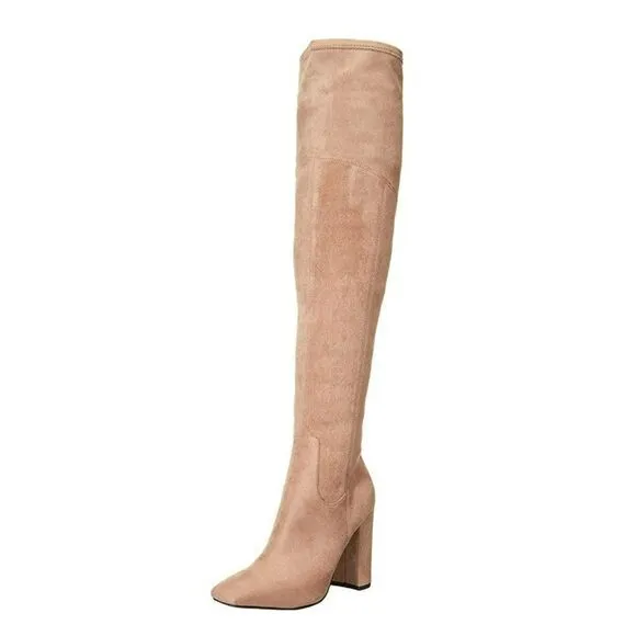 Guess Womens - 6 M Mireya Faux Suede Tall Knee High Boots Med Natural Fabric