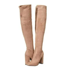 Guess Womens - 6 M Mireya Faux Suede Tall Knee High Boots Med Natural Fabric