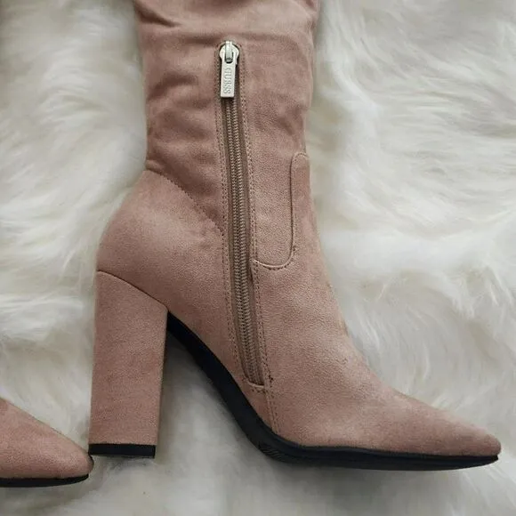 Guess Womens - 6 M Mireya Faux Suede Tall Knee High Boots Med Natural Fabric