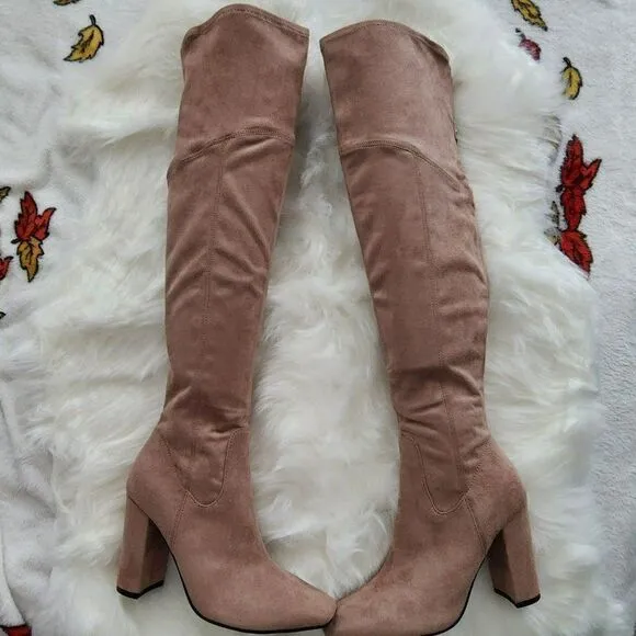 Guess Womens - 6 M Mireya Faux Suede Tall Knee High Boots Med Natural Fabric