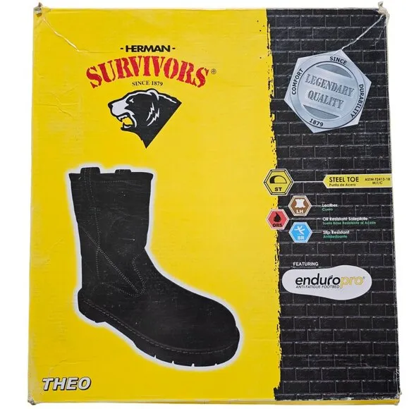 Herman Survivors Mens Theo Pull On Steel Toe Leather Work Boots Oil Slip Resista