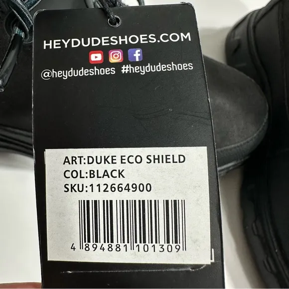 Hey Dude Duke Eco Shield Boots Black Mens Sz 7 Comfort Lightweight Lace Up NWT
