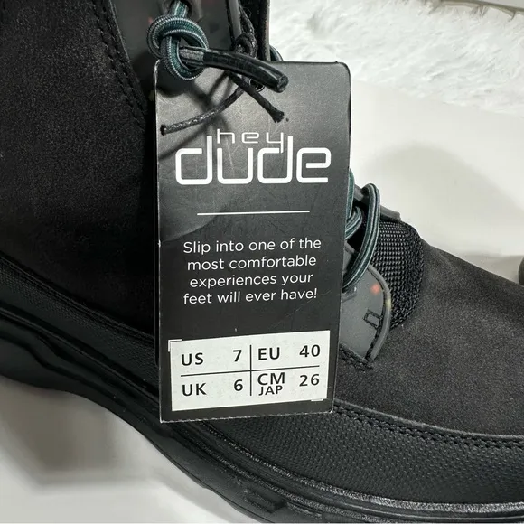 Hey Dude Duke Eco Shield Boots Black Mens Sz 7 Comfort Lightweight Lace Up NWT