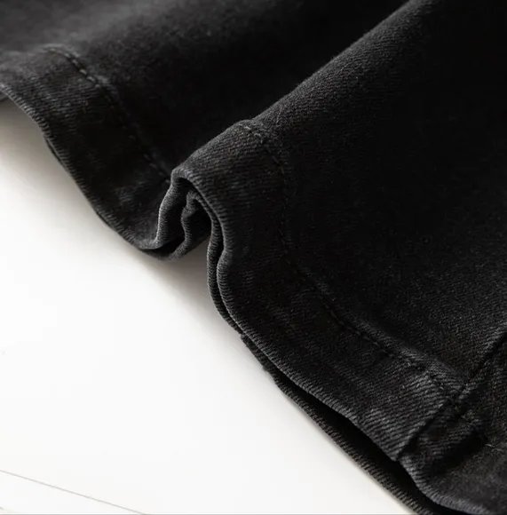 High-Rise Asymmetrical Button-Up Black Demim Front Slit Retro Jean Midi Skirt