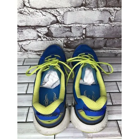 Hoka Clifton Blue Synthetic Green Lace Up Running Gym Shoes Men’s Sz 10M US/44EU