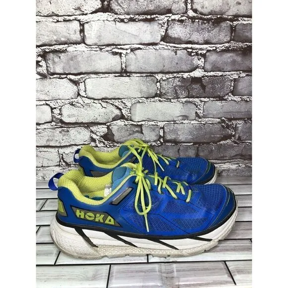 Hoka Clifton Blue Synthetic Green Lace Up Running Gym Shoes Men’s Sz 10M US/44EU