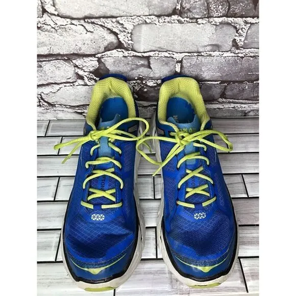 Hoka Clifton Blue Synthetic Green Lace Up Running Gym Shoes Men’s Sz 10M US/44EU