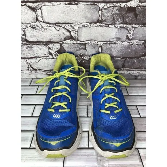 Hoka Clifton Blue Synthetic Green Lace Up Running Gym Shoes Men’s Sz 10M US/44EU