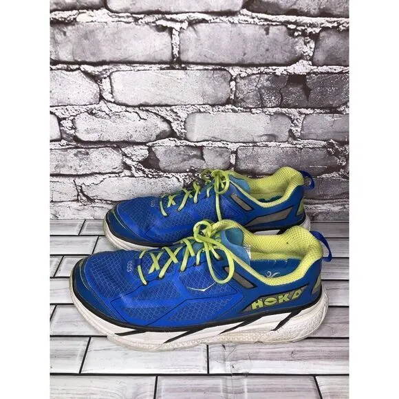 Hoka Clifton Blue Synthetic Green Lace Up Running Gym Shoes Men’s Sz 10M US/44EU